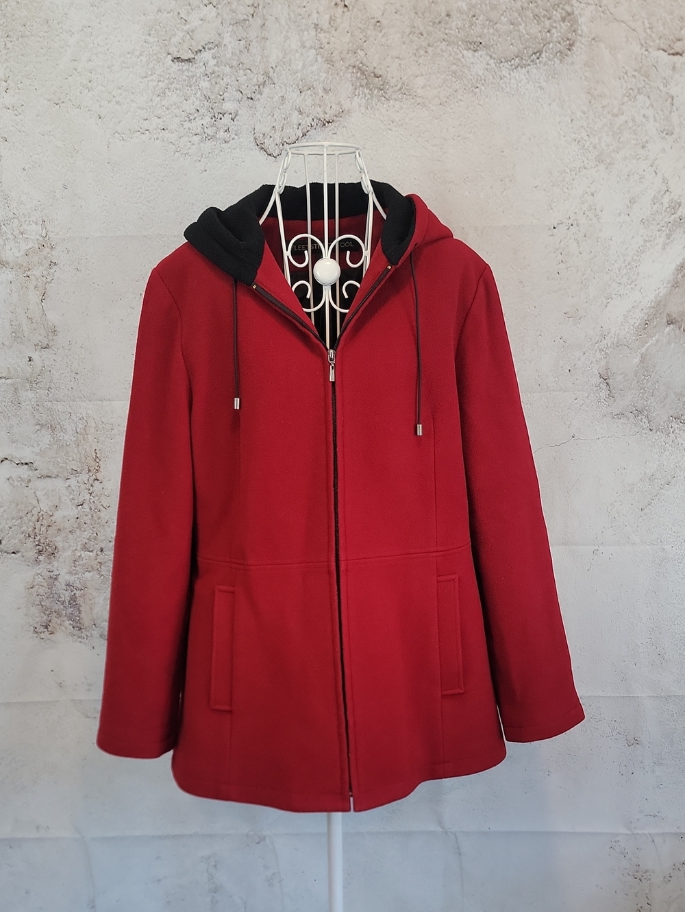 Fleet Street Wool Blend Red Hooded Zip Coat Womens Size L